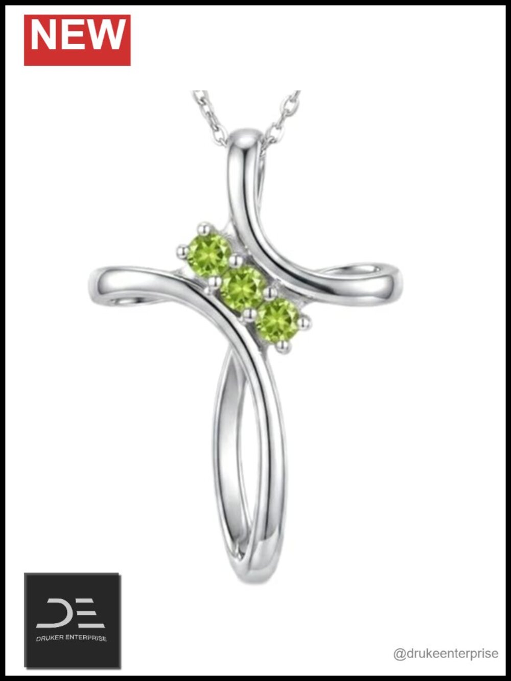 Cross Necklace for Women Birthstone Pendant with Peridot August Gemstone 18-20